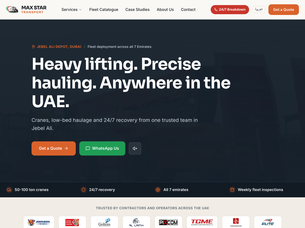 Max Star Transport — Heavy Haulage & Crane Logistics Platform in Dubai, UAE